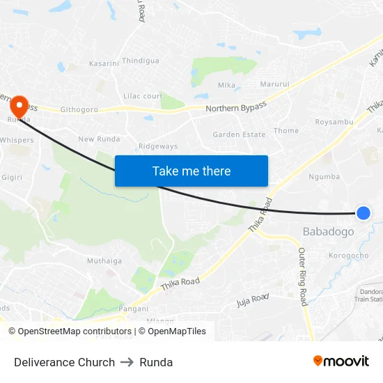Deliverance Church to Runda map