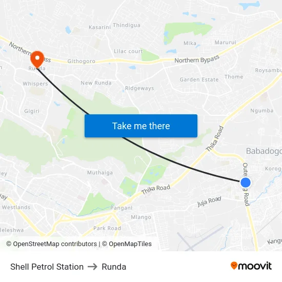 Shell Petrol Station to Runda map