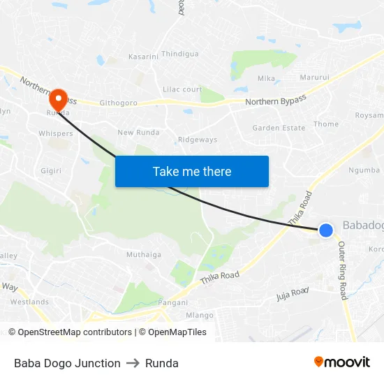 Baba Dogo Junction to Runda map