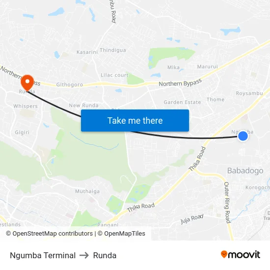 Ngumba Terminal to Runda map