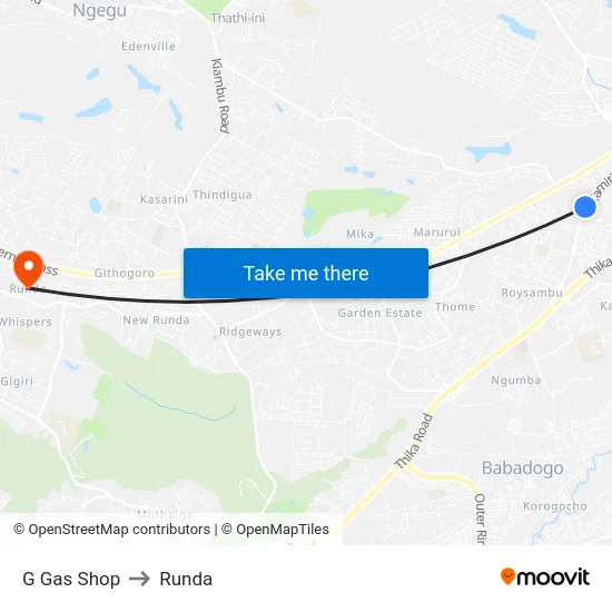 G Gas Shop to Runda map