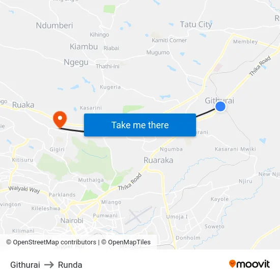 Githurai to Runda map