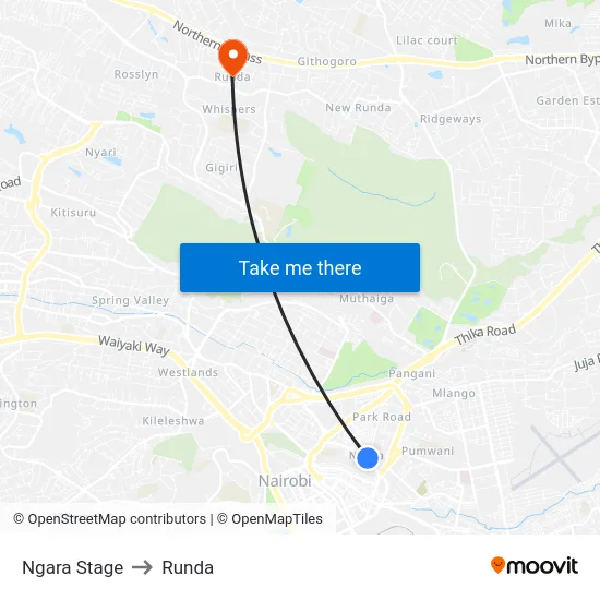 Ngara Stage to Runda map