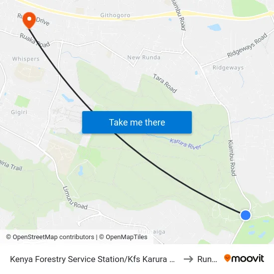 Kenya Forestry Service Station/Kfs Karura Gate to Runda map