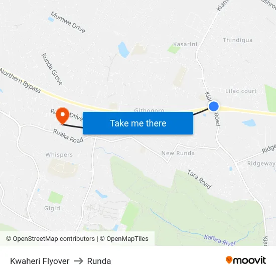 Kwaheri Flyover to Runda map