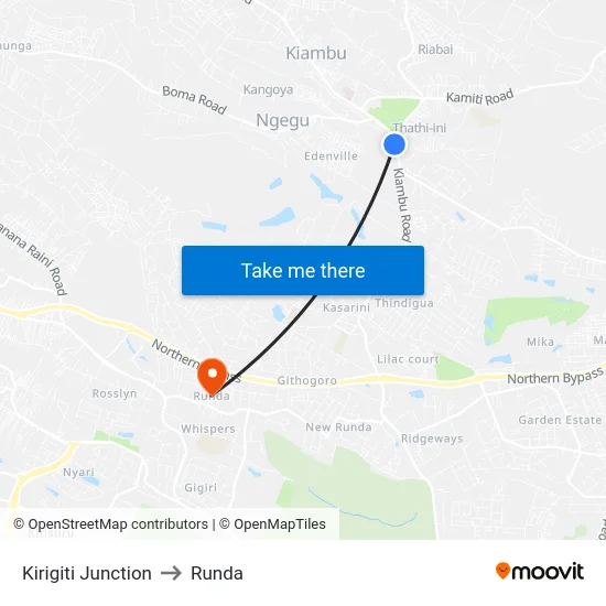 Kirigiti Junction to Runda map