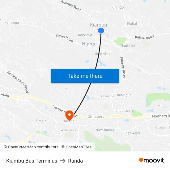 Kiambu Bus Terminus to Runda map