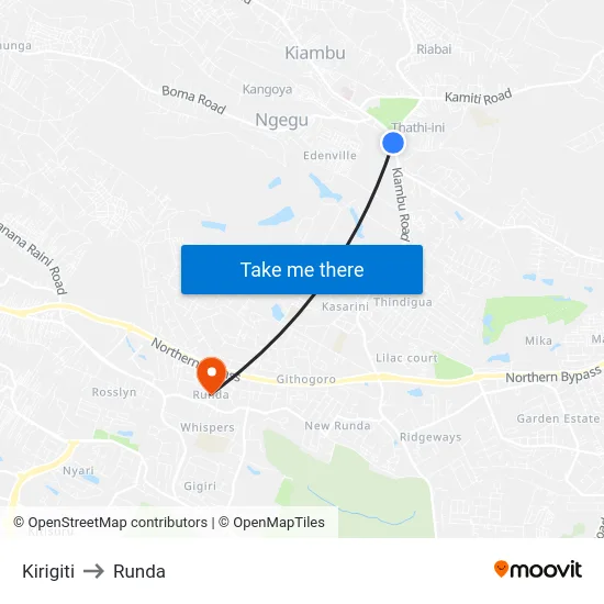 Kirigiti to Runda map