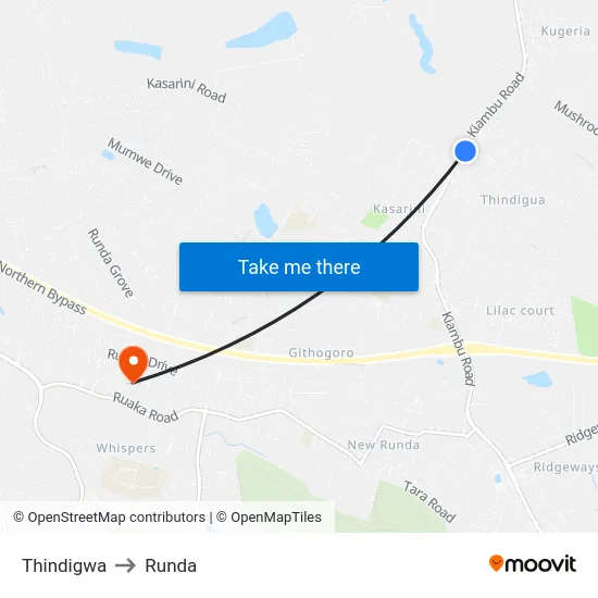 Thindigwa to Runda map