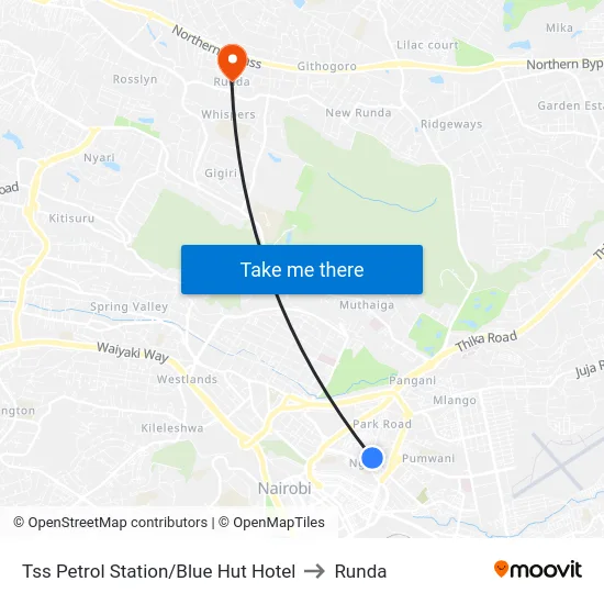 Tss Petrol Station/Blue Hut Hotel to Runda map
