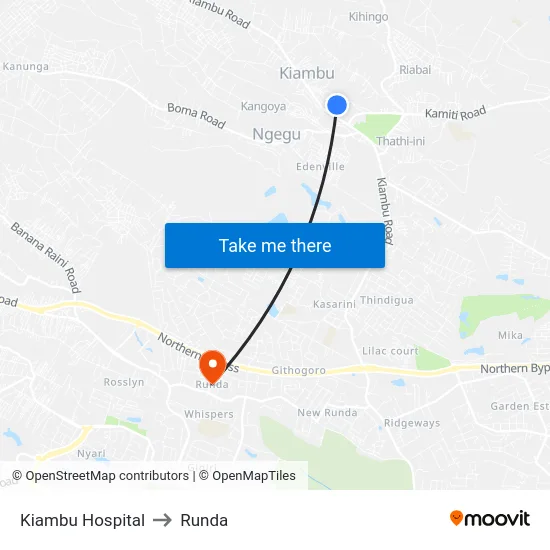 Kiambu Hospital to Runda map