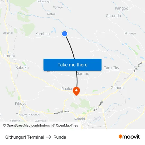 Githunguri Terminal to Runda map