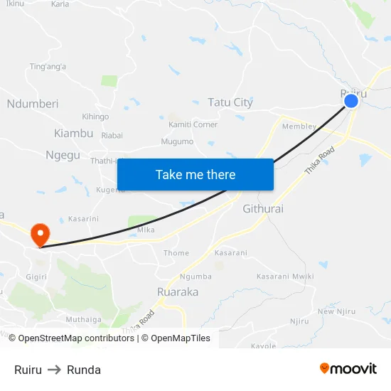 Ruiru to Runda map