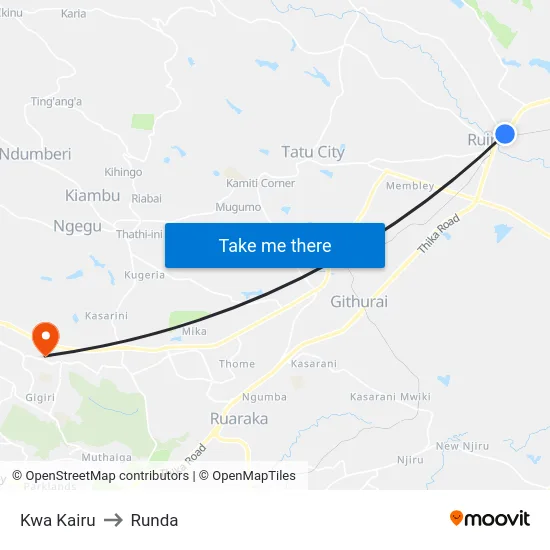 Kwa Kairu to Runda map