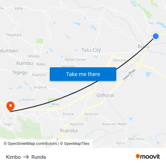 Kimbo to Runda map