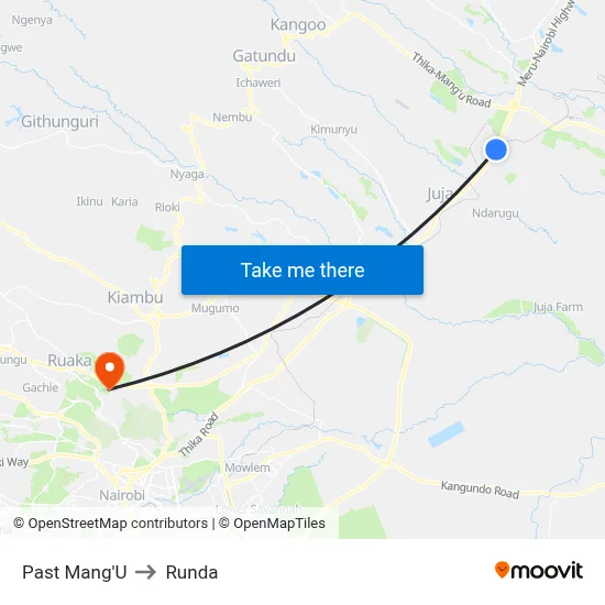 Past Mang'U to Runda map