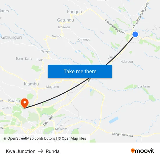 Kwa Junction to Runda map