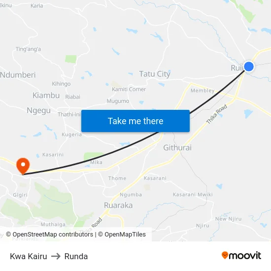 Kwa Kairu to Runda map