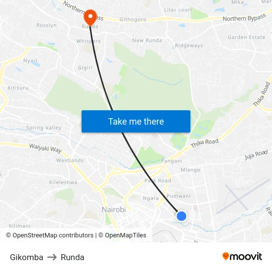 Gikomba to Runda map