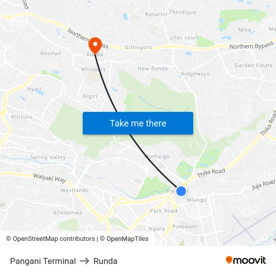 Pangani Terminal to Runda map