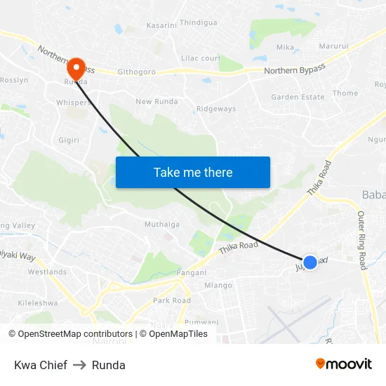 Kwa Chief to Runda map