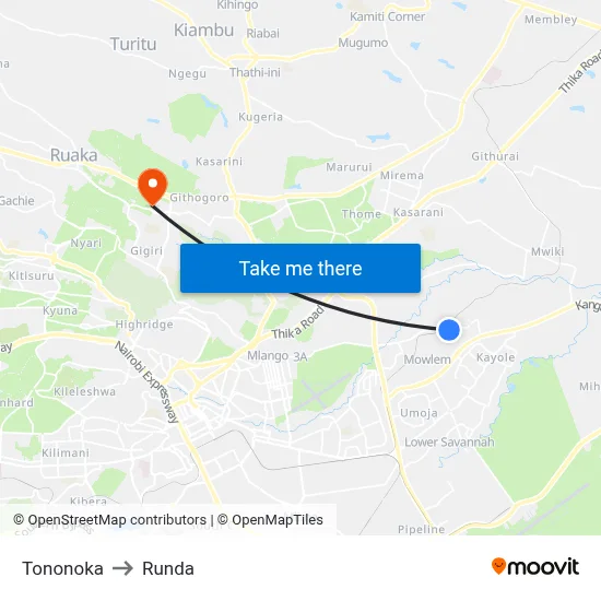 Tononoka to Runda map