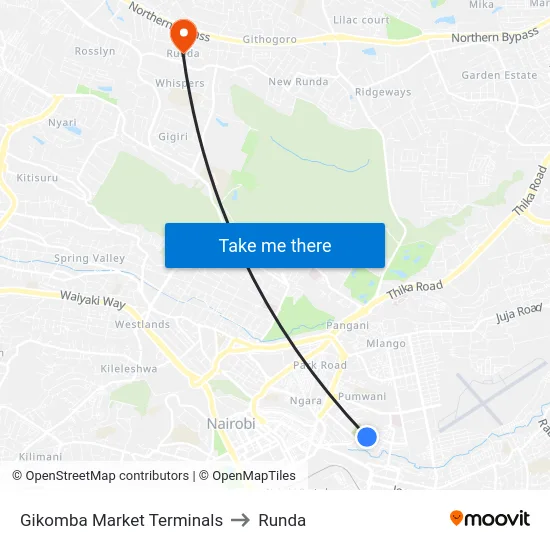 Gikomba Market Terminals to Runda map