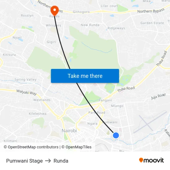 Pumwani Stage to Runda map