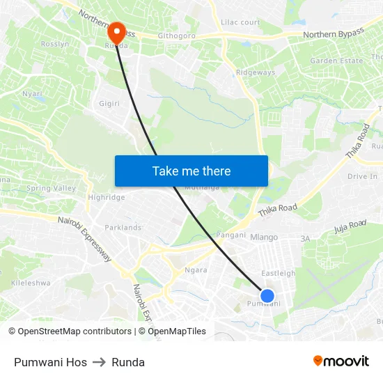 Pumwani Hos to Runda map