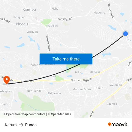 Karura to Runda map