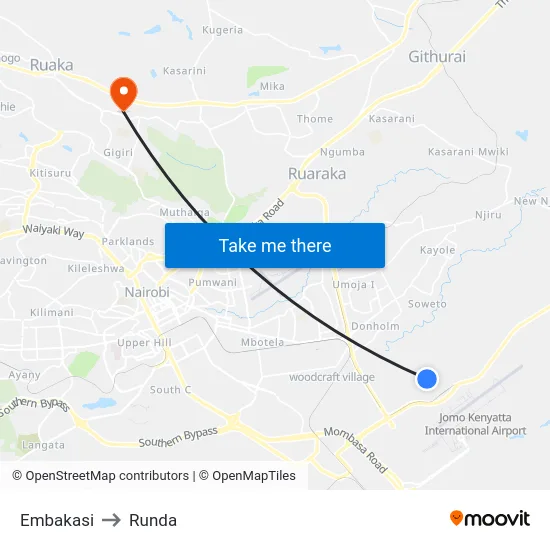 Embakasi to Runda map