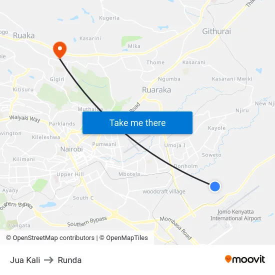 Jua Kali to Runda map