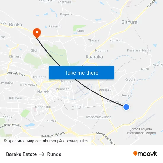 Baraka Estate to Runda map
