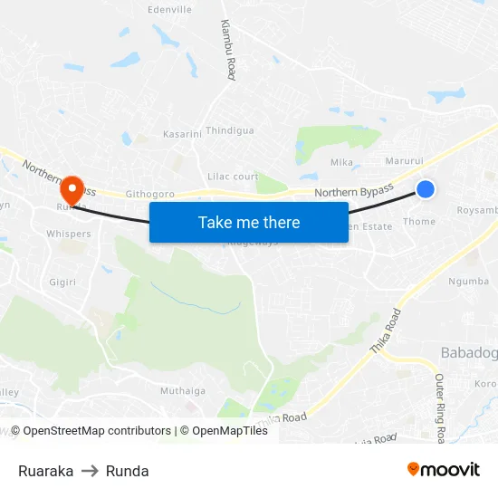 Ruaraka to Runda map
