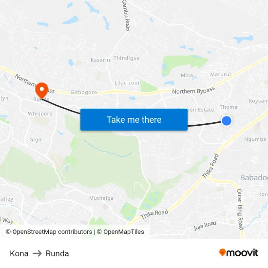 Kona to Runda map
