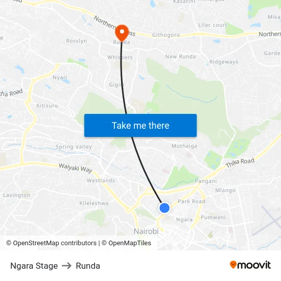 Ngara Stage to Runda map