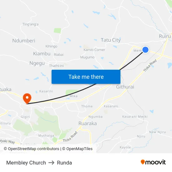 Membley Church to Runda map