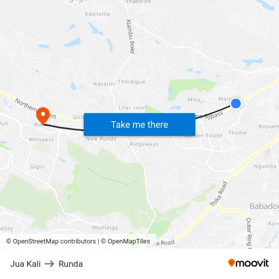 Jua Kali to Runda map