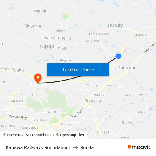 Kahawa Railways Roundabout to Runda map