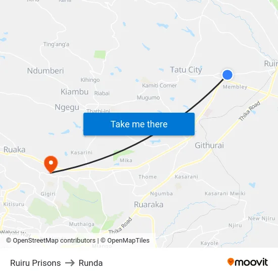 Ruiru Prisons to Runda map
