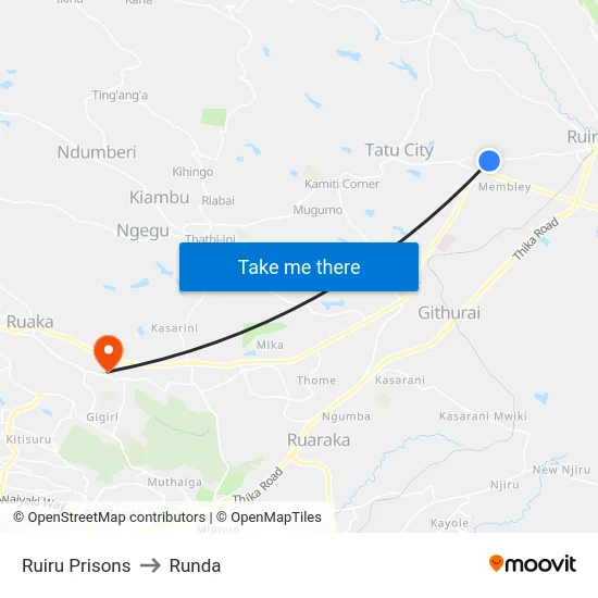 Ruiru Prisons to Runda map