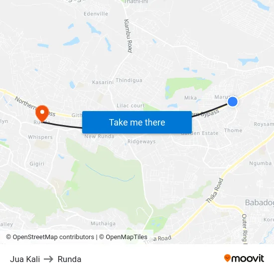 Jua Kali to Runda map