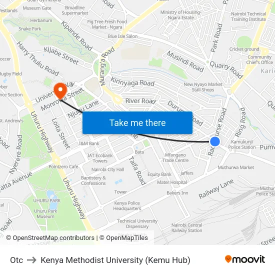 Otc to Kenya Methodist University (Kemu Hub) map