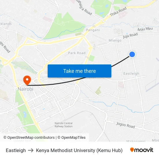Eastleigh to Kenya Methodist University (Kemu Hub) map