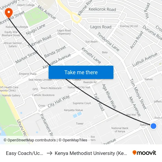 Easy Coach/Uchumi to Kenya Methodist University (Kemu Hub) map