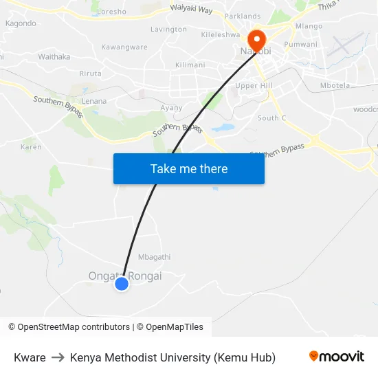Kware to Kenya Methodist University (Kemu Hub) map