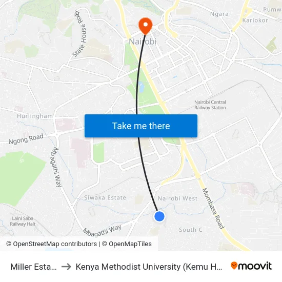 Miller Estate to Kenya Methodist University (Kemu Hub) map