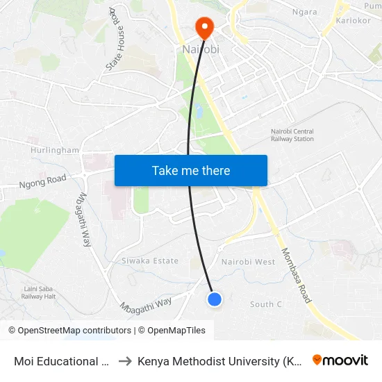 Moi Educational Centre to Kenya Methodist University (Kemu Hub) map