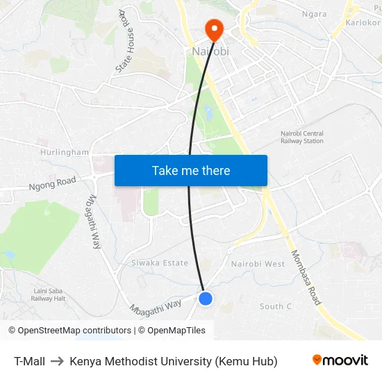 T-Mall to Kenya Methodist University (Kemu Hub) map