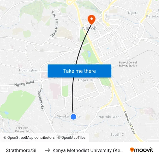 Strathmore/Siwaka to Kenya Methodist University (Kemu Hub) map
